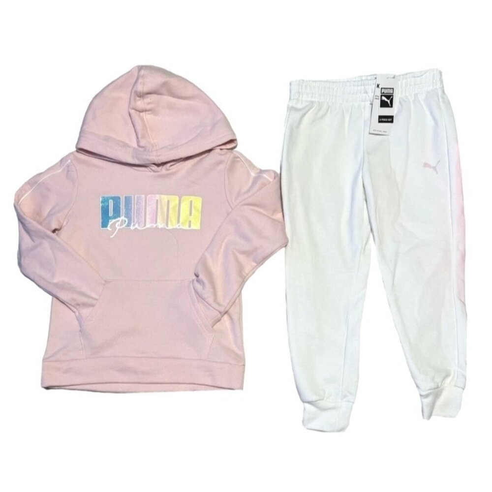 Puma Girls 2-Piece Set Pink Hoodie & White Sweatpants‎ Size 12M Set
